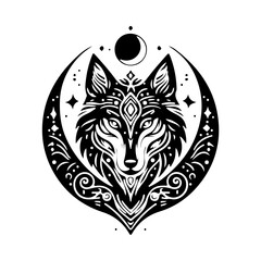 celestial spiritual mystical wolf silhouette, magical, vector © khawla