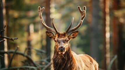 Fototapeta premium moose on the background of forest nature. Selective focus