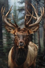 Fototapeta premium moose on the background of forest nature. Selective focus
