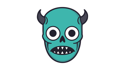 halloween monster face, simple vector illustration of a spooky green monster face with horns 