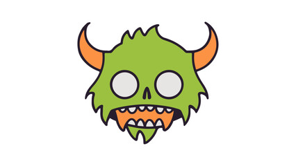 Fototapeta premium green monster with orange horns with orange goo in mouth
