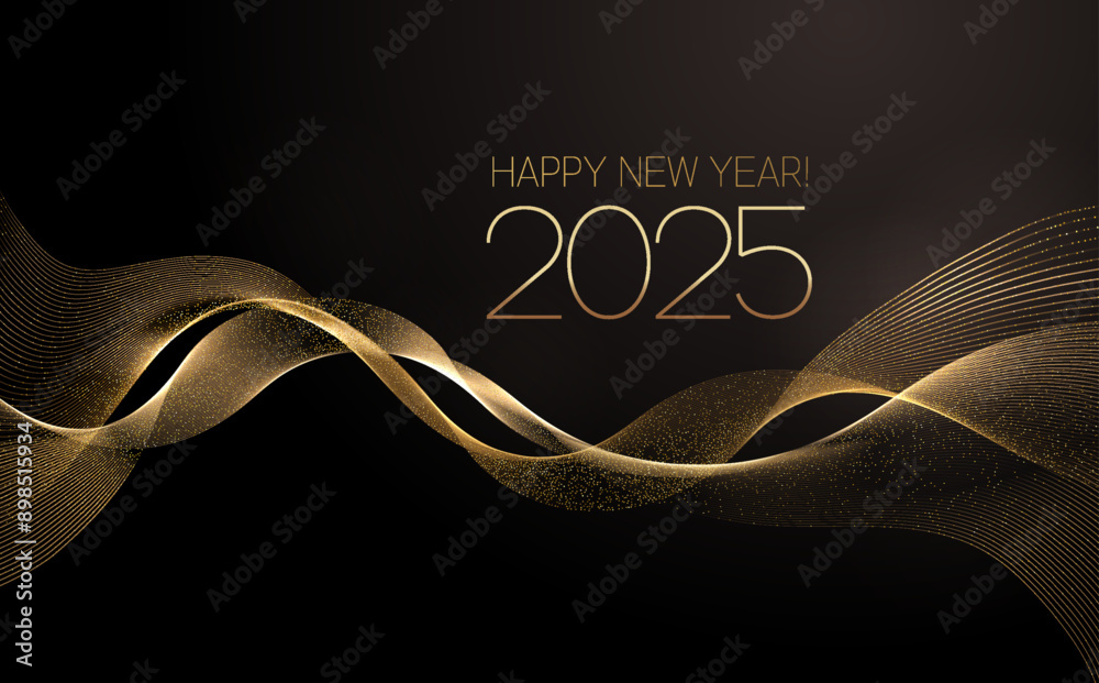 Poster 2025 new year abstract shiny color gold wave design element