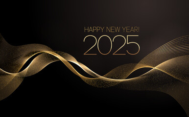 2025 New Year Abstract shiny color gold wave design element