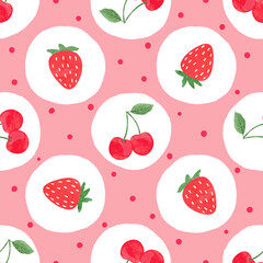 Seamless strawberry and cherry pattern. Vector dotted background with berries
