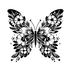 Bohemian Celestial butterfly tattoos, Silhouette Mystical occult symbols moth illustration.