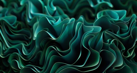 Obraz premium Abstract background wallpaper. Blue and green organic waves, 3D rendering illustration of curved wavy leaves. Design concept for wallpaper or banner template. Fungi fungus natural forest colors