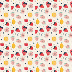 summer fruits cartoon background, repeatable seamless background pattern tile