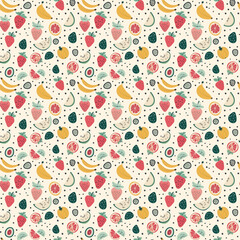 summer fruits cartoon background, repeatable seamless background pattern tile