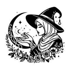 Muslim Women With Hijab, Silhouettes Vector Clipart