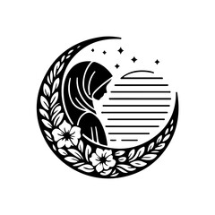 Muslim Women With Hijab, Silhouettes Vector Clipart