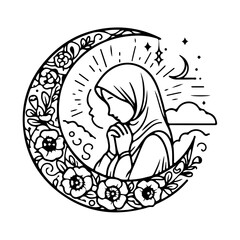 Muslim Women With Hijab, Silhouettes Vector Clipart