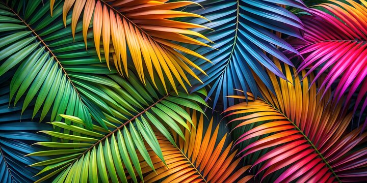 colorful palm leaves in full frame background Creative AI