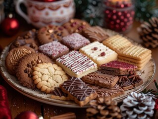 Festive Christmas Cookie Assortment on Plate from Top-Down View