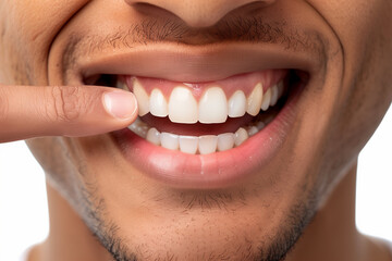 Fototapeta premium Closeup of a man smiling showing beautiful teeth.