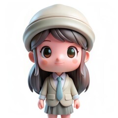 Smiling Chibi Office Worker in Pastel Colors - Expressive Cute Girl