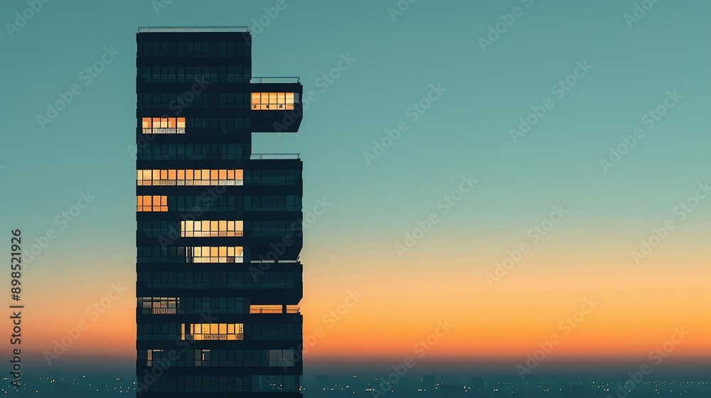 Sticker High-Rise Building Silhouette at Sunset - Illustration