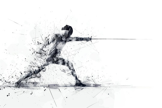 A Fencing Master's Stroke: A Black And White Abstract Representation of a Fencer's Power