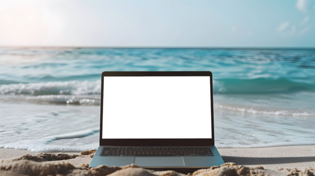 Laptop Screen Mockup at Peaceful Beach - Powered by Adobe