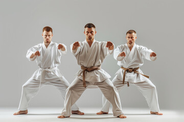Three Karate Masters Execute Powerful Techniques in Studio
