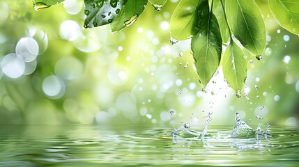 Herbal drink wave splash with mint leaves and water flow. Menthol, peppermint, match tea green foliage. Vector organic beverage 3d advertising with realistic leaves in aqua and splatters