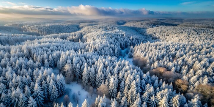 snow covered forest in winter drone shot AI-Generated Content