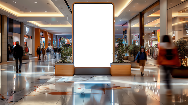 panneau publicitaire personnalisable pour maquette de présentation de publicité dans une galerie commerciale