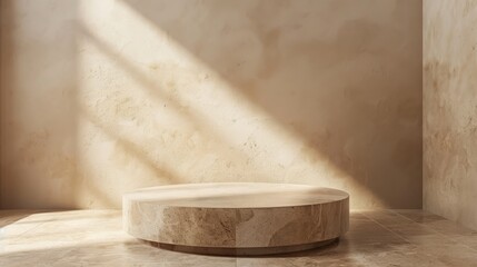 A round pedestal with a light shining on it