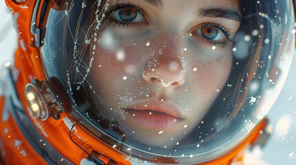 A girl is wearing an astronaut helmet, in the style of a cyberpunk dystopia