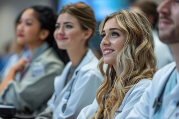 adult american health care workers during educational program in medical school
