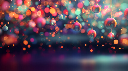 Festive Colorful Ornaments Hanging Against Bokeh Background