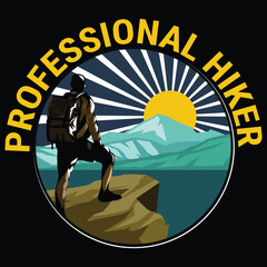 Professional Hiker Hiking t-shirt design. Mountain t-shirt design.