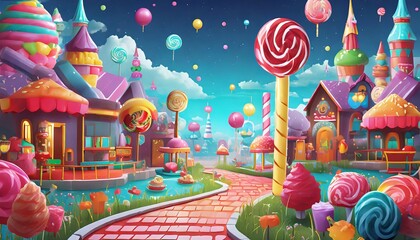 sweet landscape of candies and lollipops