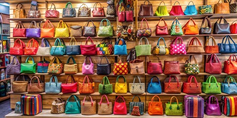 bags in a shop colorful bag in the shoping maal Creative AI