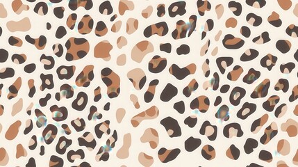 A digital illustration of a repeating leopard print pattern with subtle spots, in muted shades of brown and beige on a white background