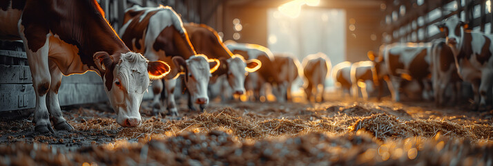 A close-up of a cow eating feed at a farm.