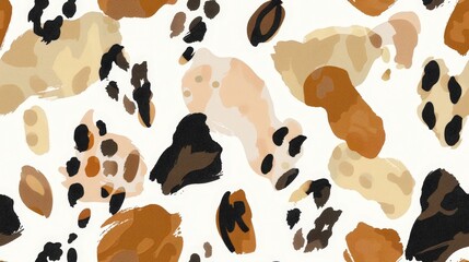 Fototapeta premium A seamless pattern featuring abstract shapes in shades of brown, beige, and black