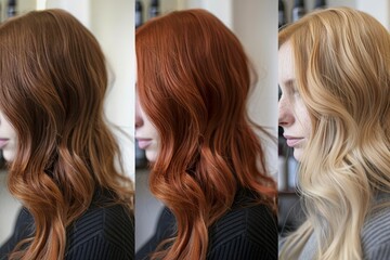 Fototapeta premium A before-and-after collage showing a stunning hair transformation, emphasizing the salon's expertise.