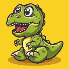 Fototapeta premium Positive and happy cartoon dinosaur mascot, illustration of a cheerful character