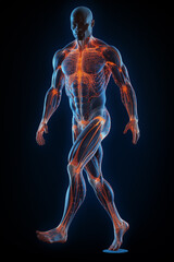 Including joint in an x-ray human body with blue skin and orange bones