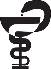 Pharmacy icon with caduceus symbol, bowl with a snake. Vector illustration.