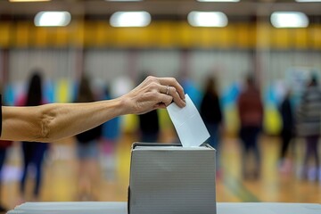 Voting at a polling station  casting a ballot by hand.