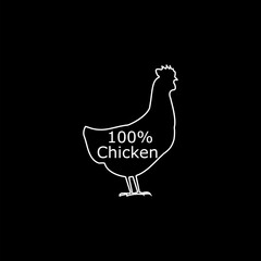 100% quality chicken icon isolated on black background