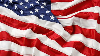 Obraz premium A close-up view of a waving American flag, showcasing the red and white stripes and the blue field with white stars