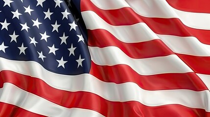 A close-up view of a waving American flag, showcasing the red and white stripes and the blue field with white stars