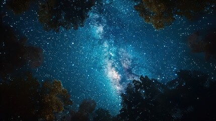 Obraz premium Enchanting Starry Night Sky with Silhouetted Trees