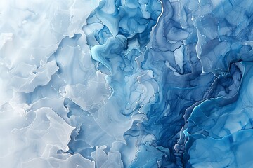 Obraz premium Abstract Blue Smoke Watercolor and Ink Painting with Marble Texture Blots