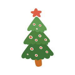 Flat christmas tree, cute christmas tree. Cute elements in Memphis boho style. Vector Hand drawing in Scandinavian style.