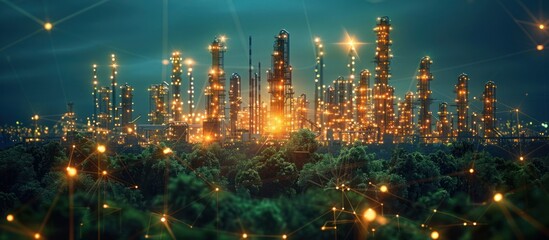 Obraz premium Industrial Cityscape at Night with a Network of Lights