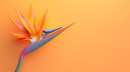 Vibrant orange bird-of-paradise flower blooms like exotic tropical bird, isolated on yellow background