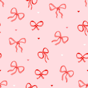 Pink bows and hearts coquette vector pattern